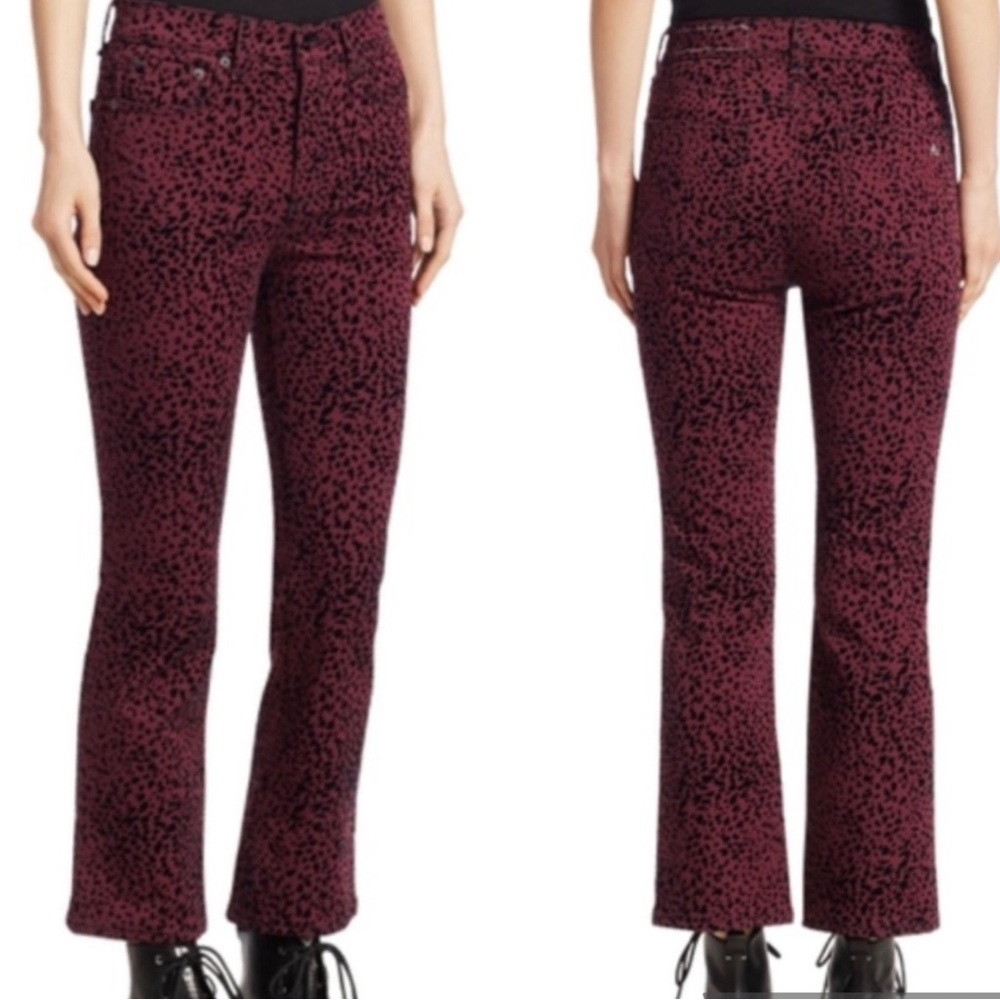 Rag & Bone Hana Burgundy Cheetah Print High Waisted Bootcut Jeans Sz 26